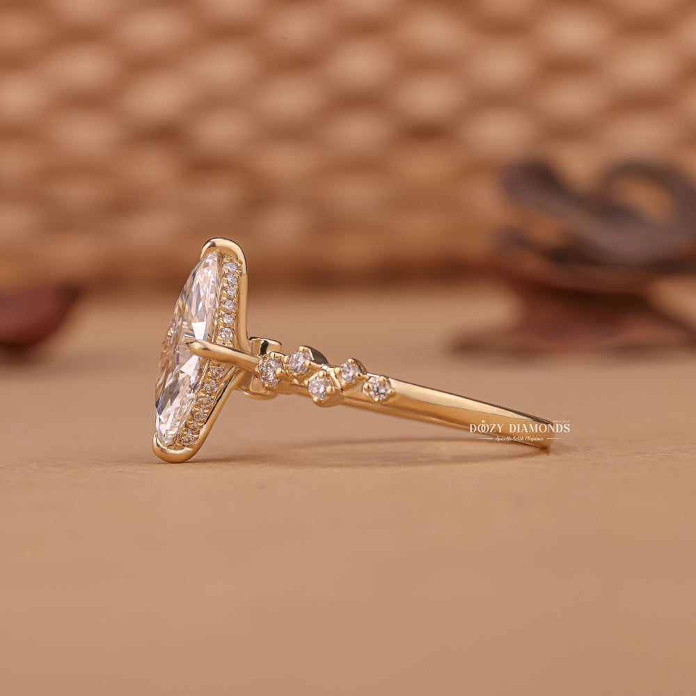 Marquise cut engagement ring side view showing band detail
