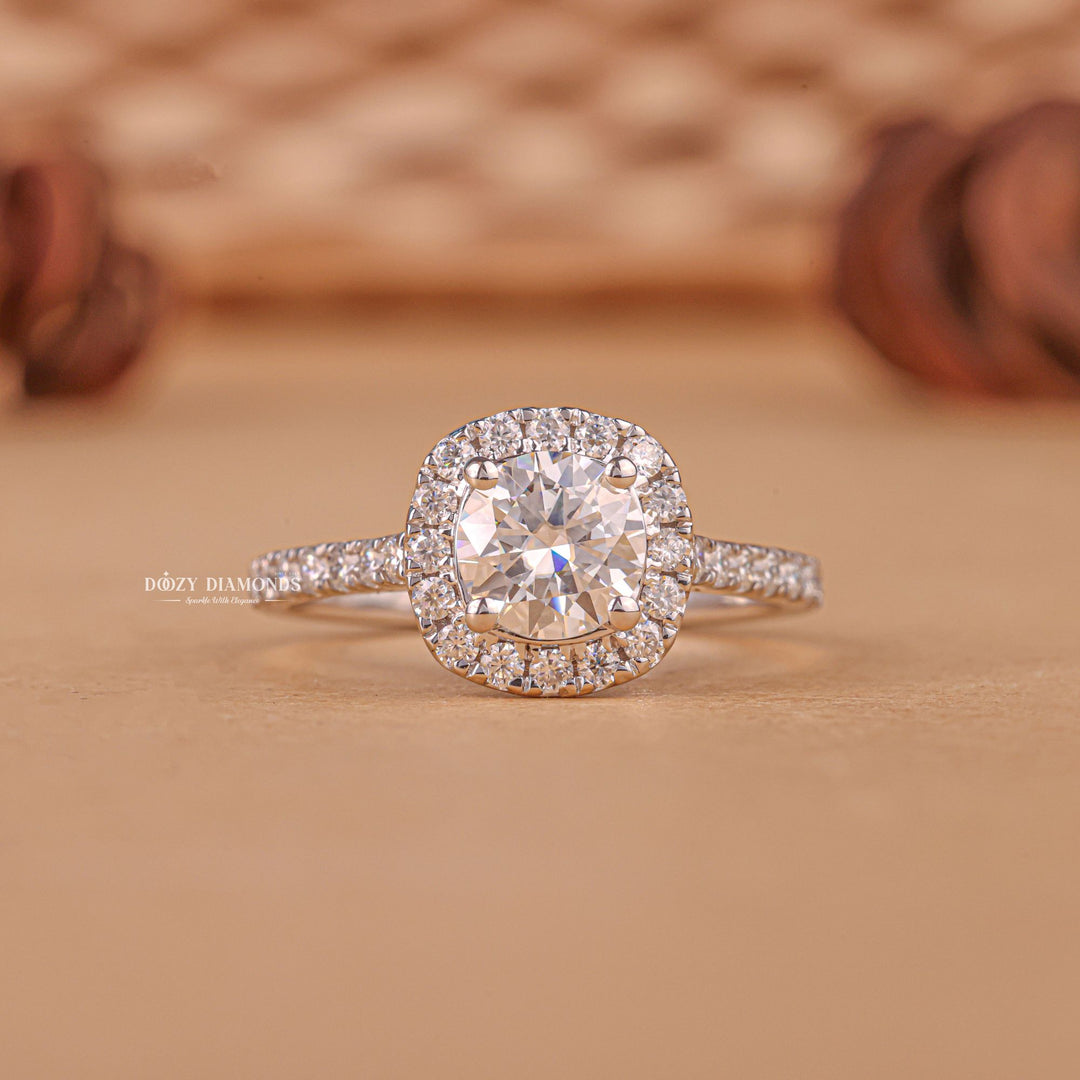 0.50CT round halo lab grown diamond engagement ring for sale