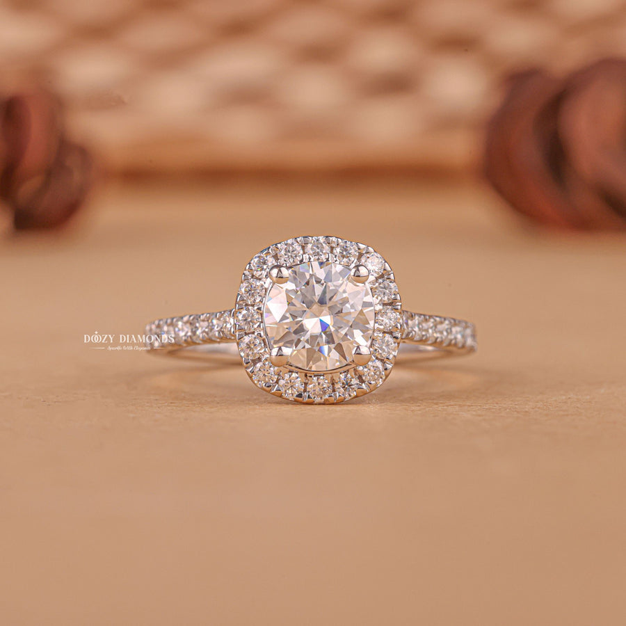 0.50CT round halo lab grown diamond engagement ring for sale