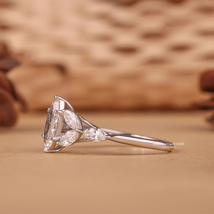 Marquise cluster engagement ring with IGI certificate and packaging