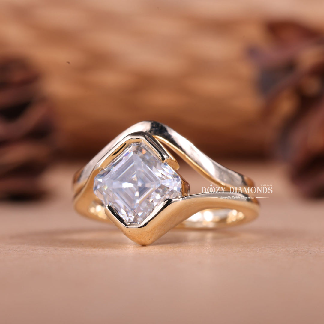 2.0CT Asscher F - VS1 Lab Grown Diamond Bypass Wedding Ring With Curved Band - Doozy Diamonds