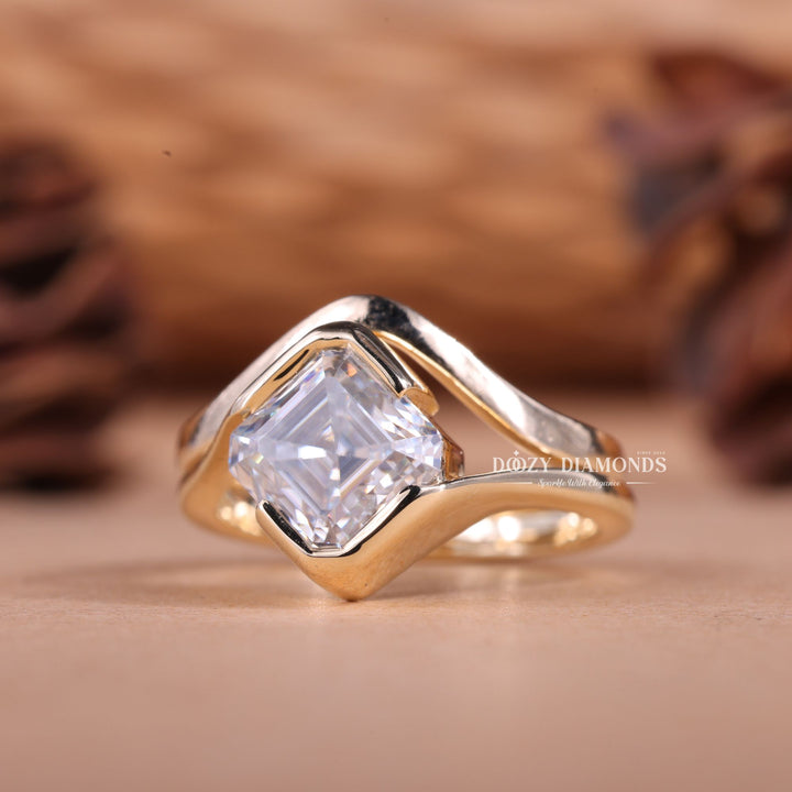 2.0CT Asscher F - VS1 Lab Grown Diamond Bypass Wedding Ring With Curved Band - Doozy Diamonds