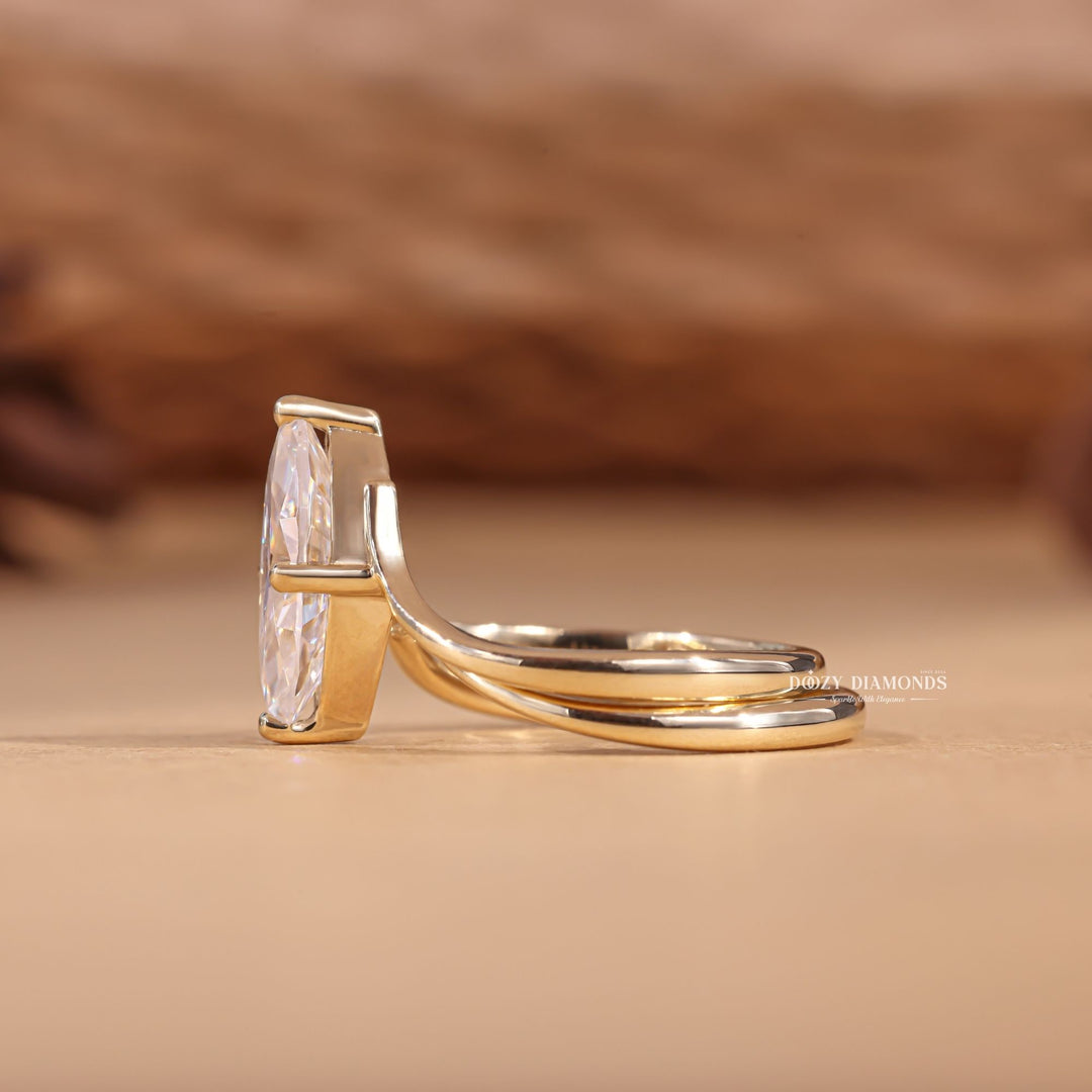 2.0CT Marquise Cut EF-VS2 Lab Grown Eve Diamond Ring with Gold Plain Band