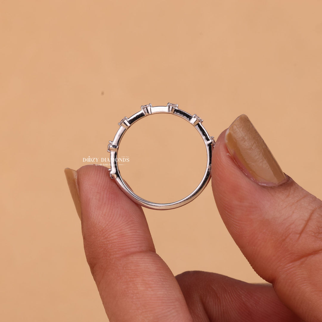 Round lab grown diamond band worn on hand