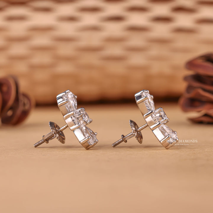 Round & Pear EF-VS2 Lab-Grown Diamond Flower Style Earrings