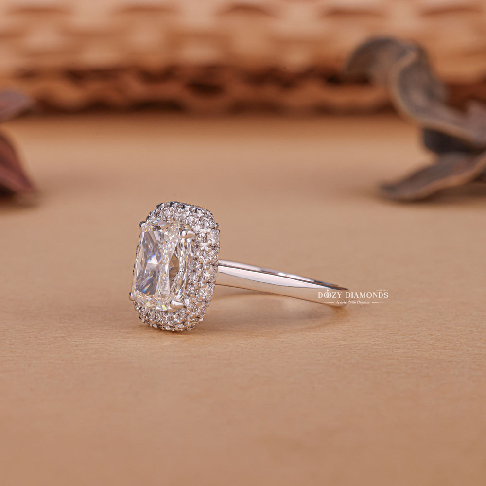 Cushion halo engagement ring with brilliant diamond sparkle
