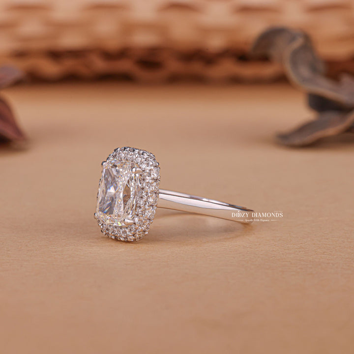 Cushion halo engagement ring with brilliant diamond sparkle