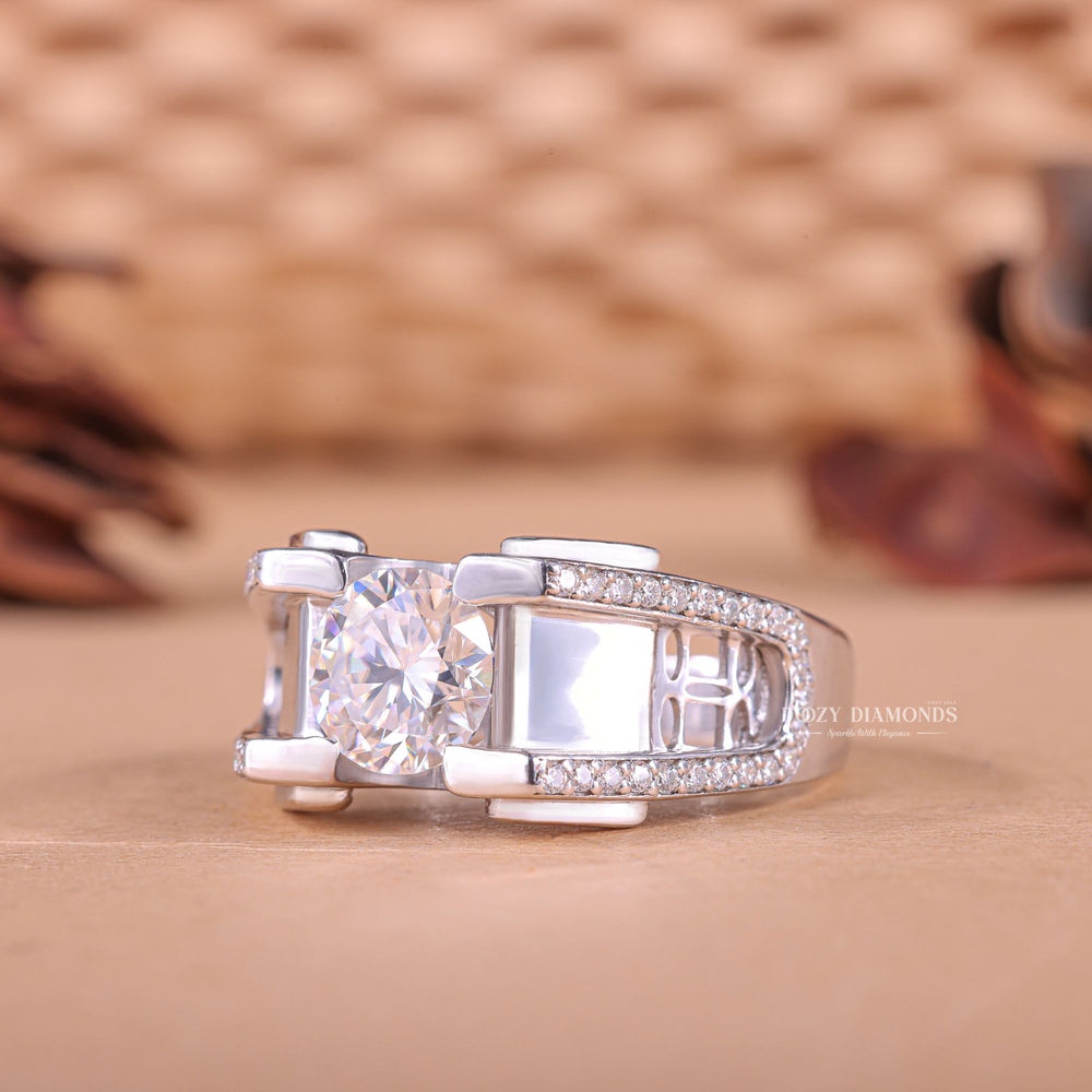 1.0CT Round Cut Lab Grown F/VS1 Diamond Unique Men's Wedding Ring - Doozy Diamonds