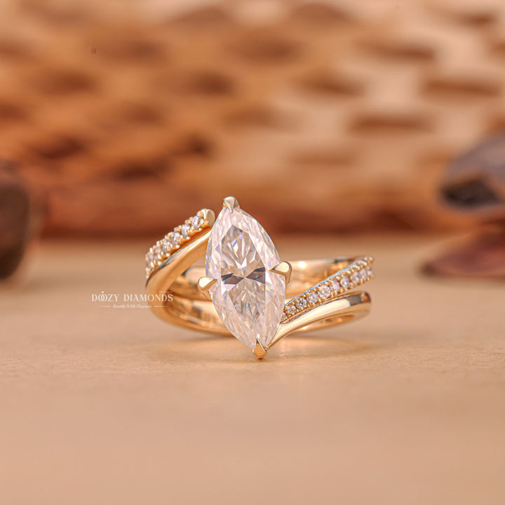 2.0CT Marquise Cut EF - VS2 Lab Grown Unique Engagement Ring with Open Wedding Band - Doozy Diamonds