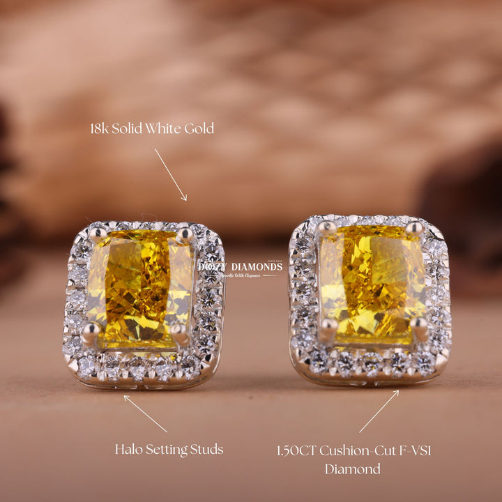 Yellow Cushion EF-VS2 Lab-Grown Diamond Halo Earrings