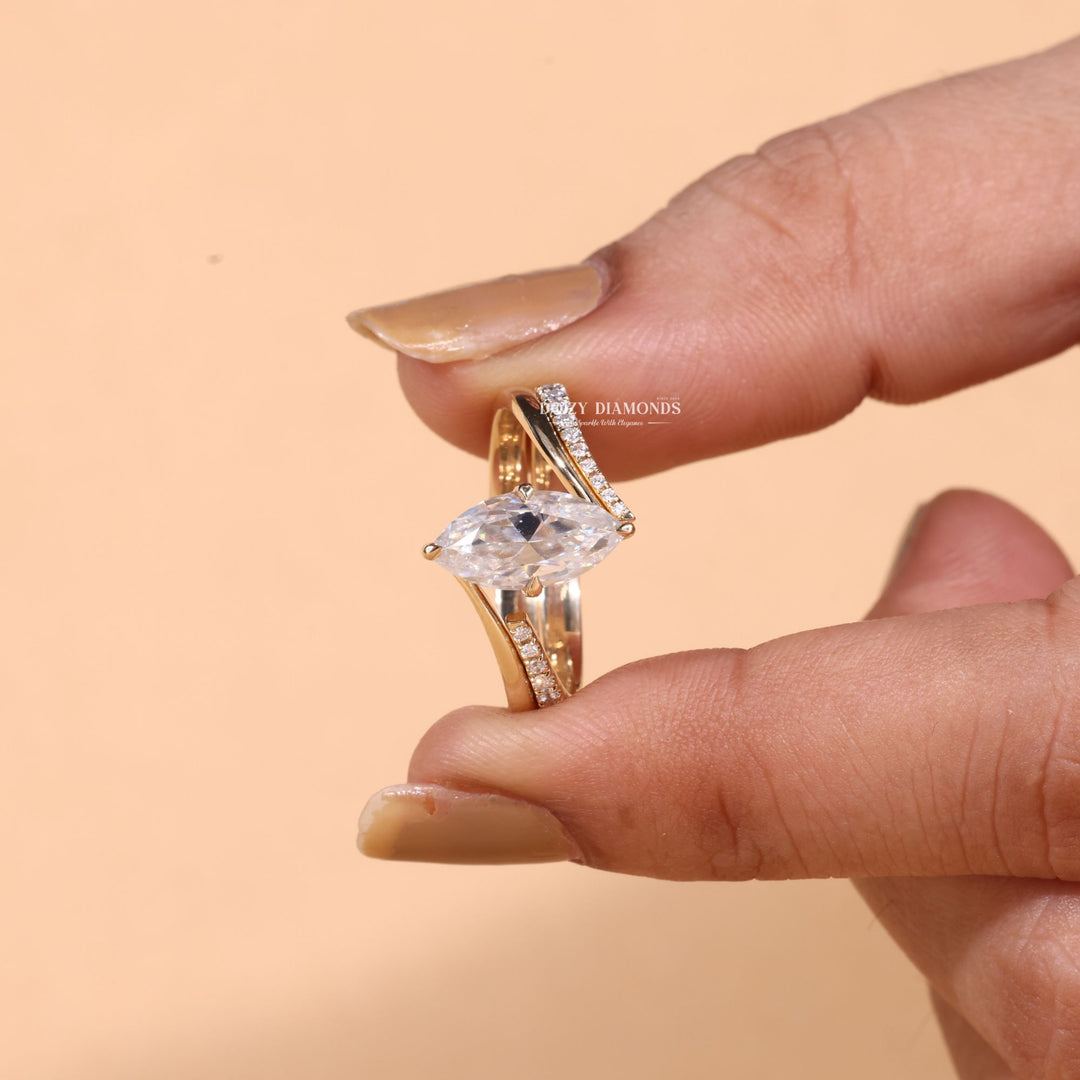 2.0CT Marquise Cut EF - VS2 Lab Grown Eve Diamond Ring with Eve Wedding Band - Doozy Diamonds