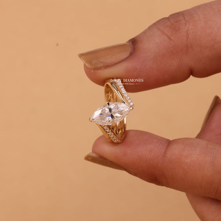 2.0CT Marquise Cut EF - VS2 Lab Grown Unique Engagement Ring with Open Wedding Band - Doozy Diamonds