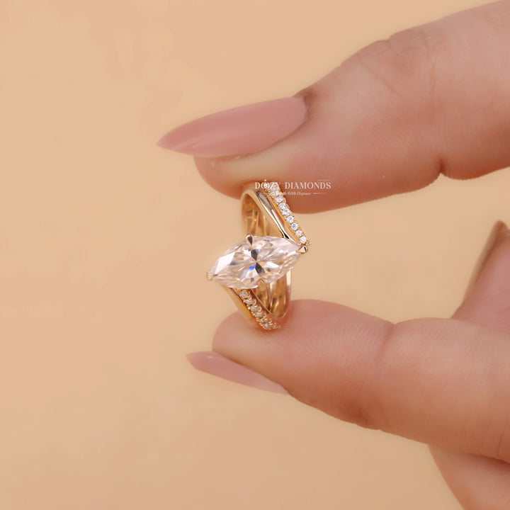 2.0CT Marquise Cut EF-VS2 Lab Grown Unique Engagement Ring with Open Wedding Band