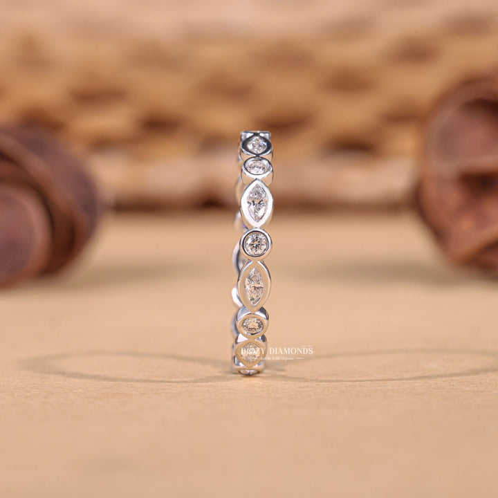 Round Marquise lab grown diamond band worn on hand