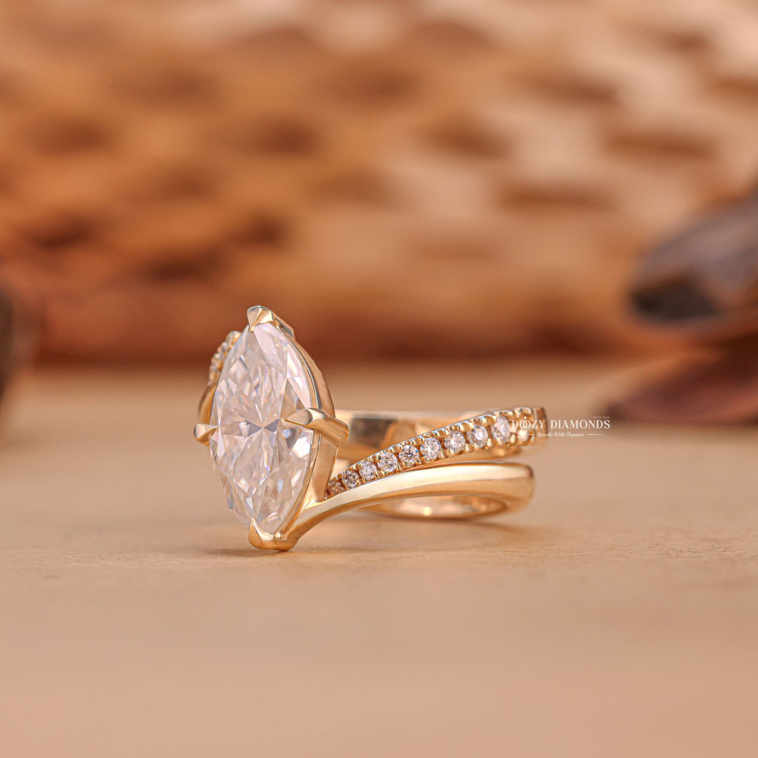2.0CT Marquise Cut EF - VS2 Lab Grown Unique Engagement Ring with Open Wedding Band - Doozy Diamonds