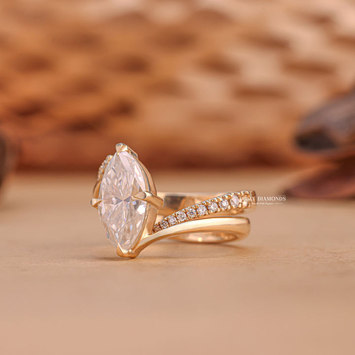 2.0CT Marquise Cut EF - VS2 Lab Grown Unique Engagement Ring with Open Wedding Band - Doozy Diamonds