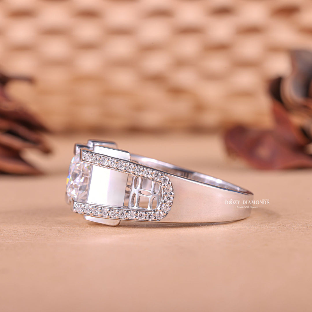 1.0CT Round Cut Lab Grown F/VS1 Diamond Unique Men's Wedding Ring - Doozy Diamonds