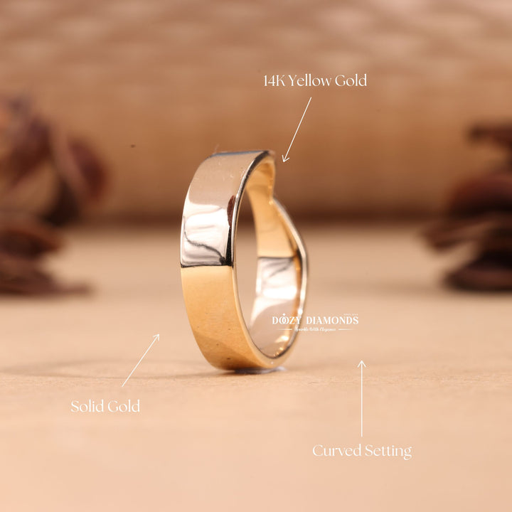 5.0mm Hammered Wedding Band Cigar Curved Band For Her - Doozy Diamonds