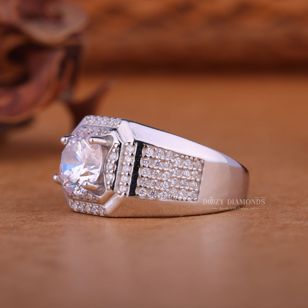1.0CT Round Cut Lab Grown Diamond Halo Set Men's Wedding Band - Doozy Diamonds
