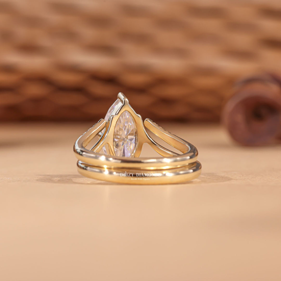 2.0CT Marquise Cut EF-VS2 Lab Grown Eve Diamond Ring with Curved Wedding Band