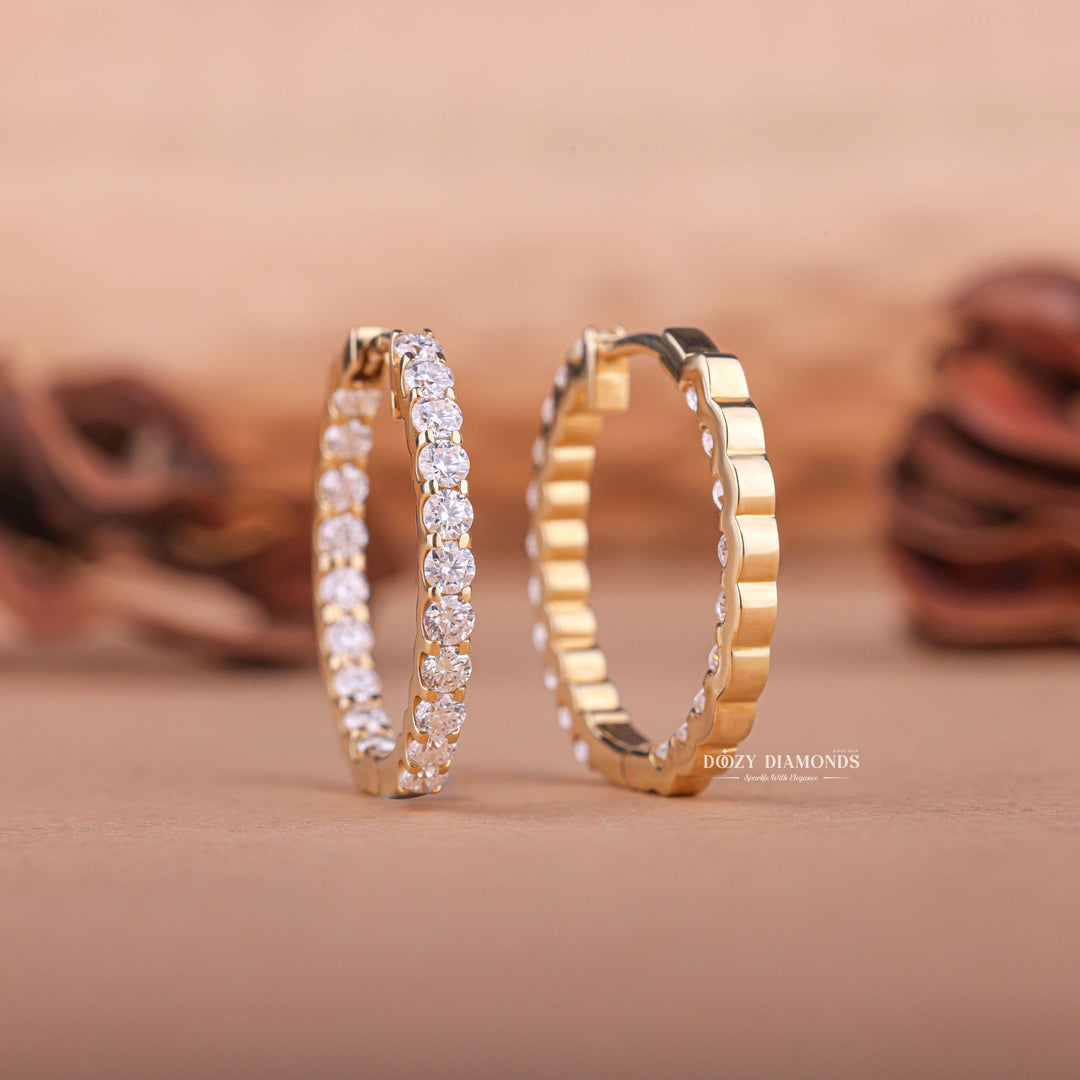 Round EF-VS2 Lab-Grown Diamond Hoops Earrings in 18k Yellow Gold
