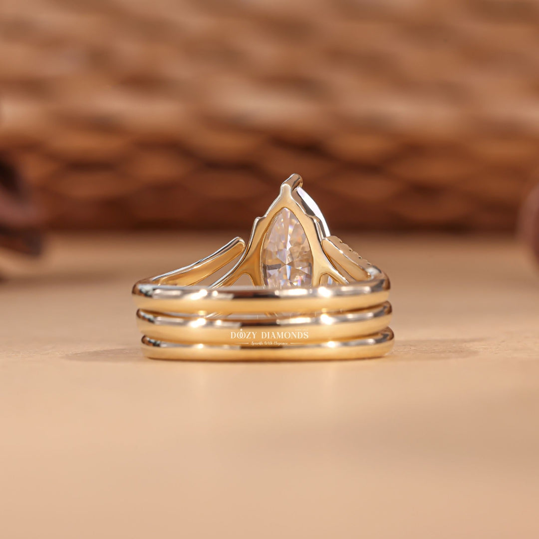 2.0CT Marquise Cut EF-VS2 Lab Grown Eve Diamond Ring with Curved Wedding Band or Plain Band
