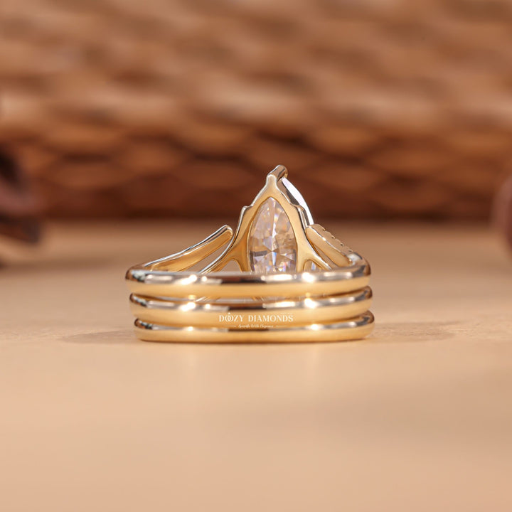 2.0CT Marquise Cut EF-VS2 Lab Grown Eve Diamond Ring with Curved Wedding Band or Plain Band