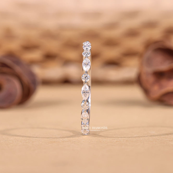 Round Marquise round marquise diamond wedding band front view