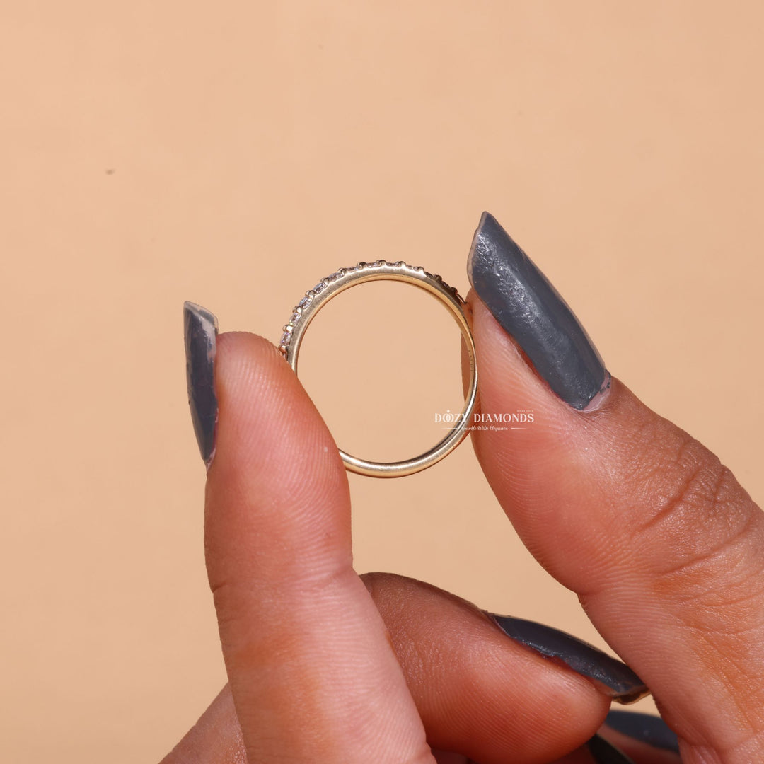 Round diamond wedding band in rose gold