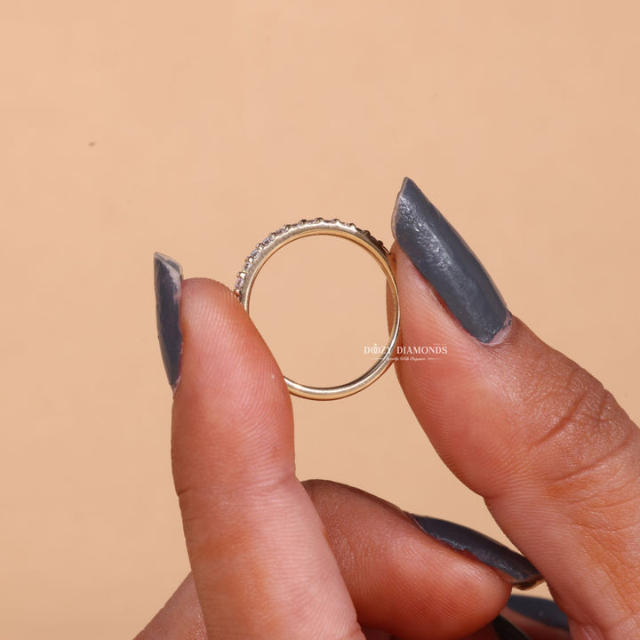 Round diamond wedding band in rose gold