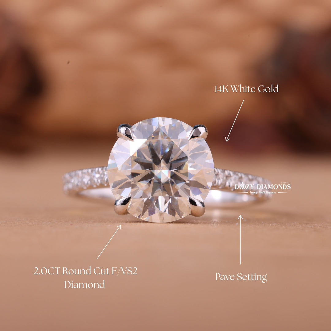 IGI certified round cut diamond in hidden halo engagement ring setting