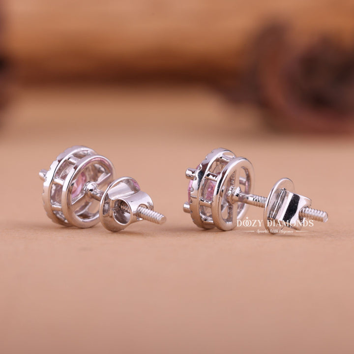 Pink Round EF-VS2 Lab-Grown Diamond Halo Stud Earrings