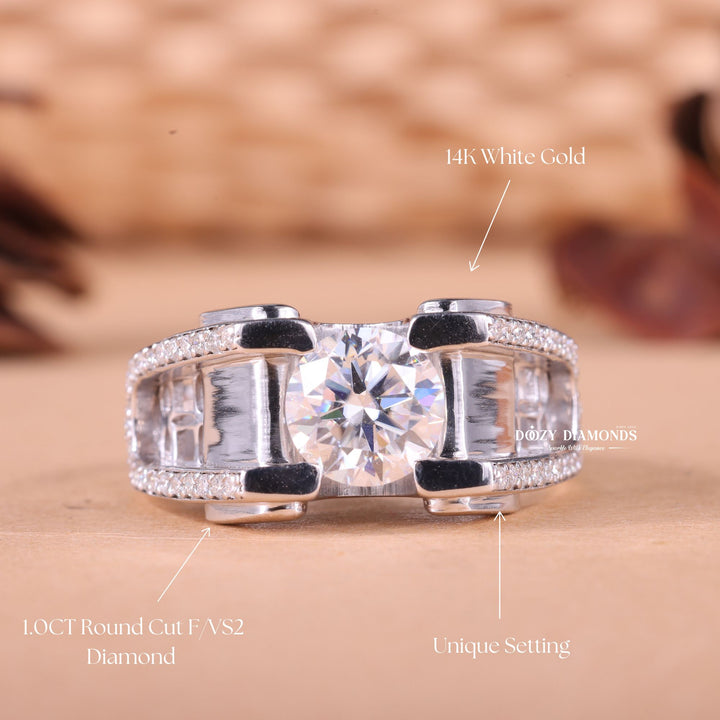 1.0CT Round Cut Lab Grown F/VS1 Diamond Unique Men's Wedding Ring - Doozy Diamonds