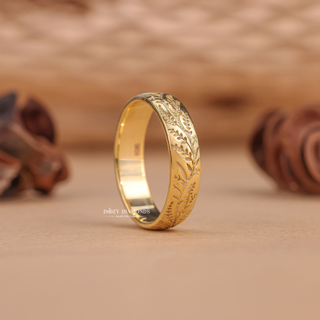 Solid Yellow Gold Unique Milgrain Design Wedding Band