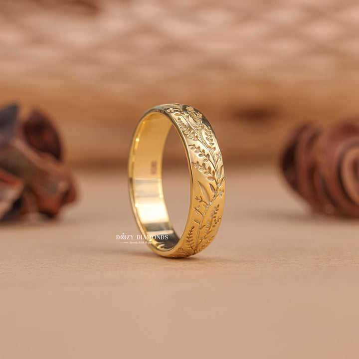 Solid Yellow Gold Unique Milgrain Design Wedding Band