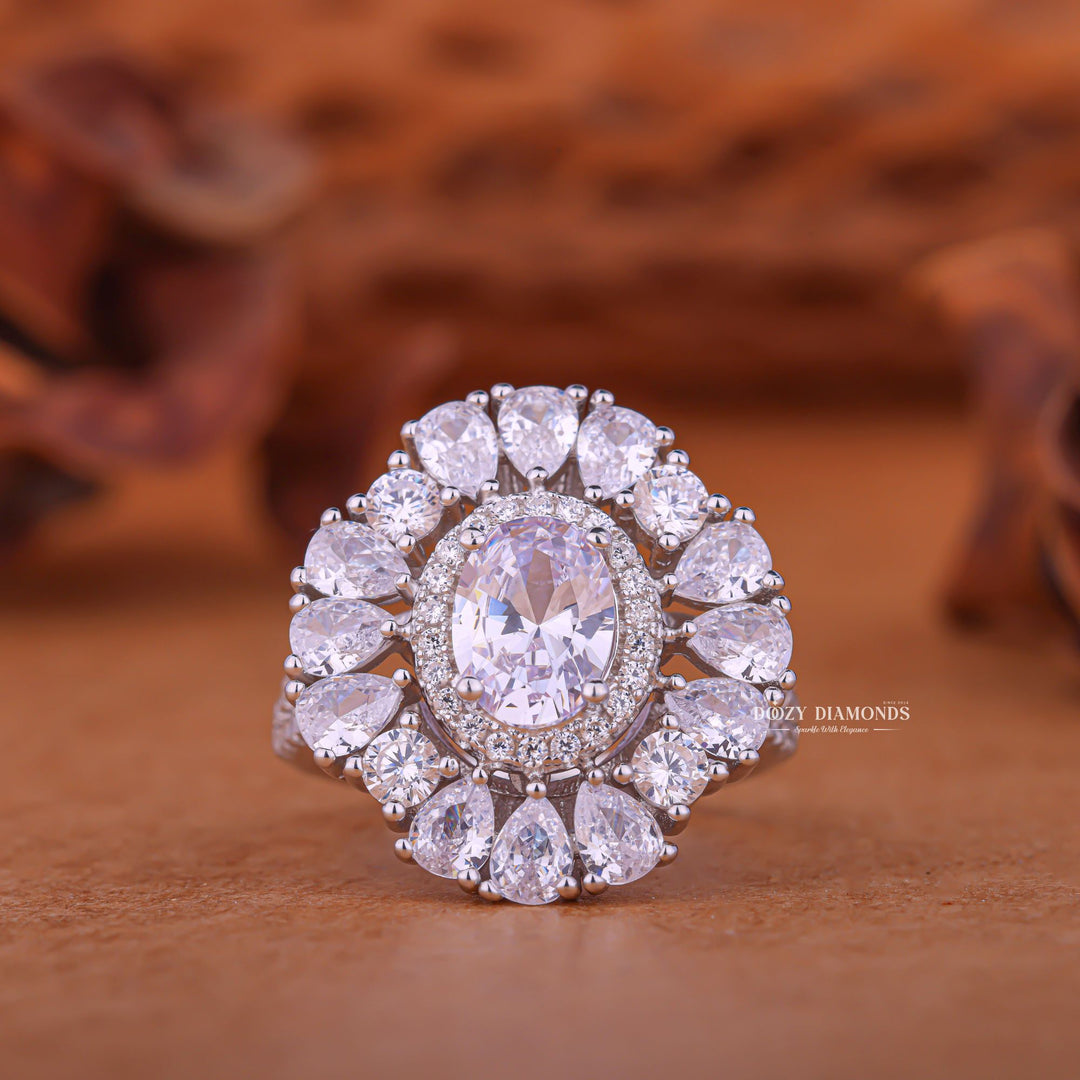 Discover oval cluster lab grown diamond engagement ring online