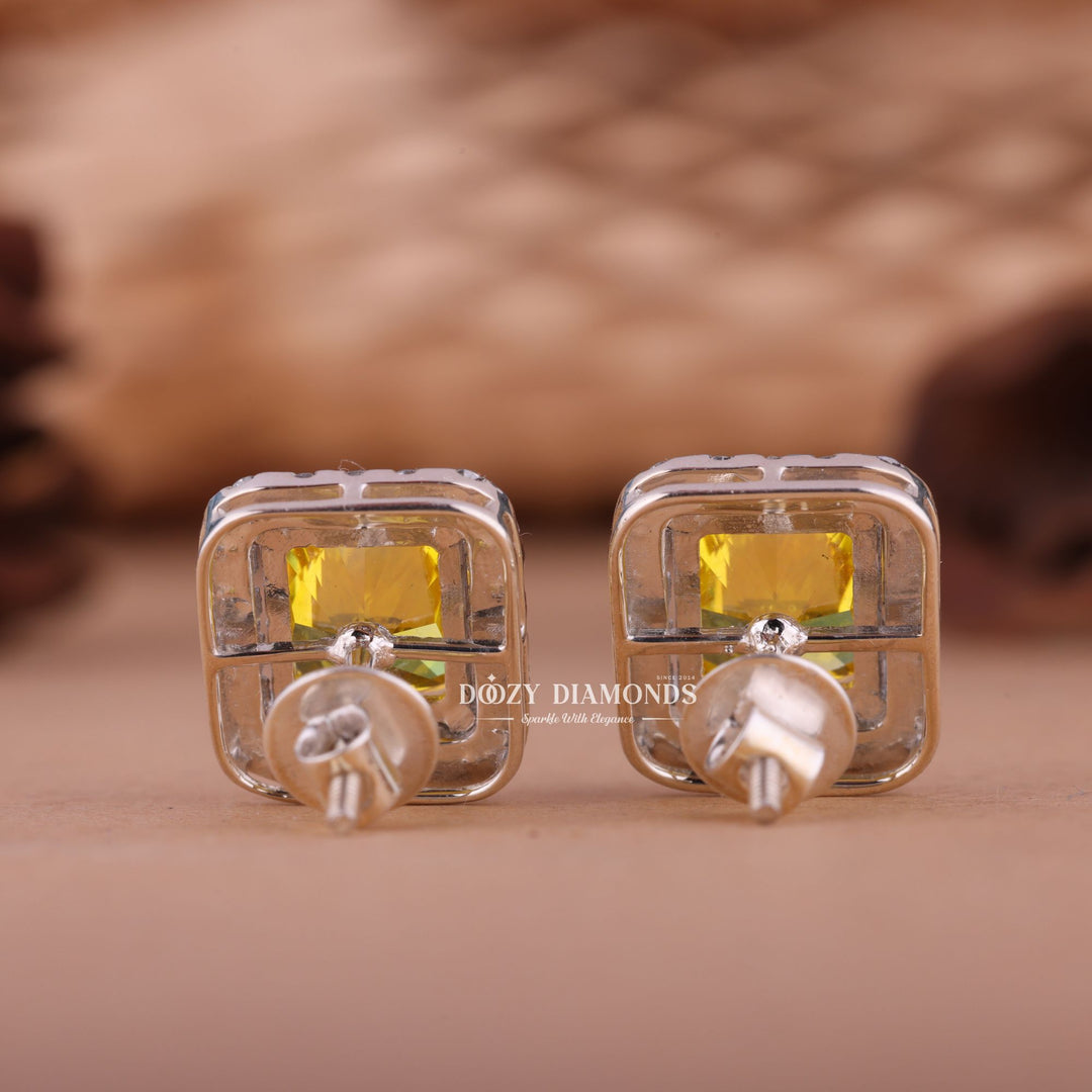 Yellow Cushion EF-VS2 Lab-Grown Diamond Halo Earrings