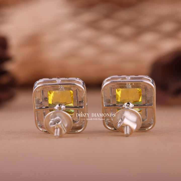 Yellow Cushion EF-VS2 Lab-Grown Diamond Halo Earrings