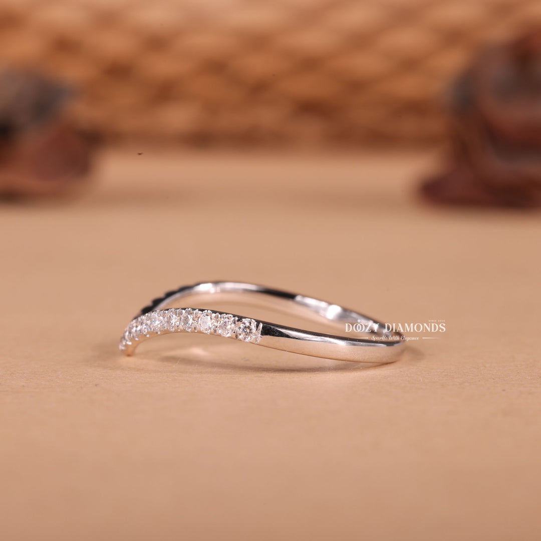 Round diamond band stacked with engagement ring
