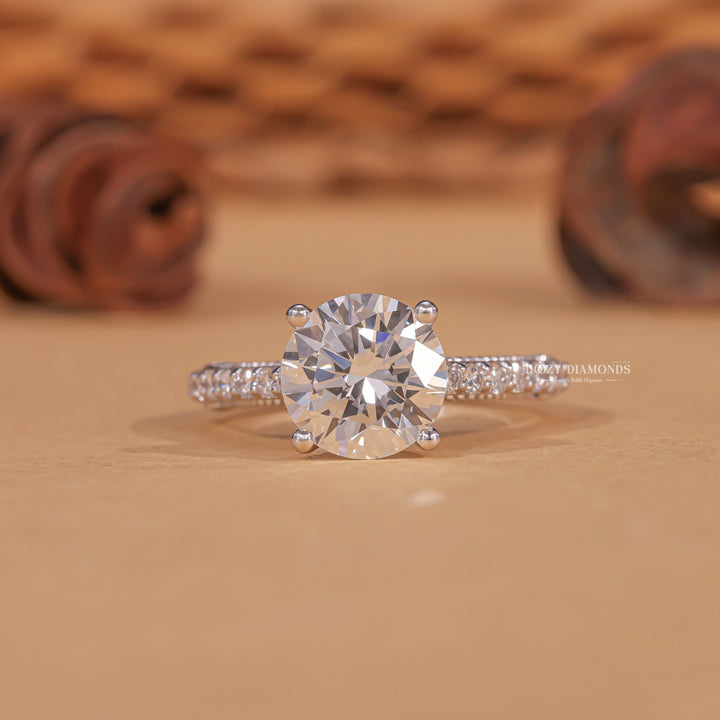 Discover round milgrain lab grown diamond engagement ring online