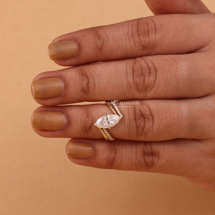 2.0CT Marquise Cut EF - VS2 Lab Grown Unique Engagement Ring with Open Wedding Band - Doozy Diamonds