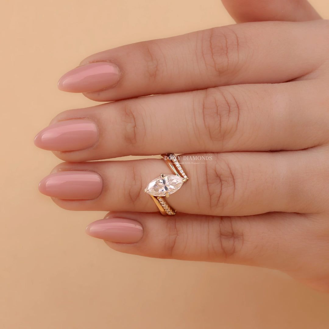 2.0CT Marquise Cut EF-VS2 Lab Grown Unique Engagement Ring with Open Wedding Band