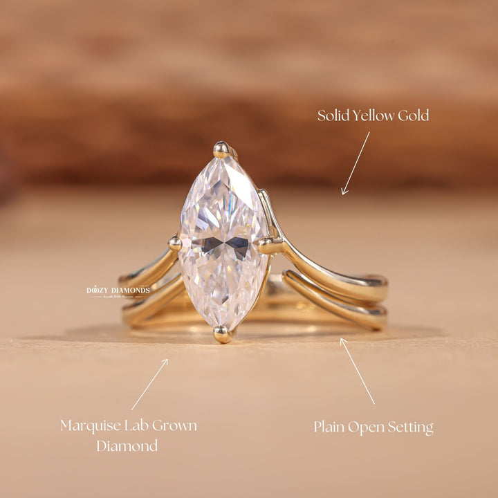 2.0CT Marquise Cut EF-VS2 Lab Grown Eve Diamond Ring with Gold Plain Band