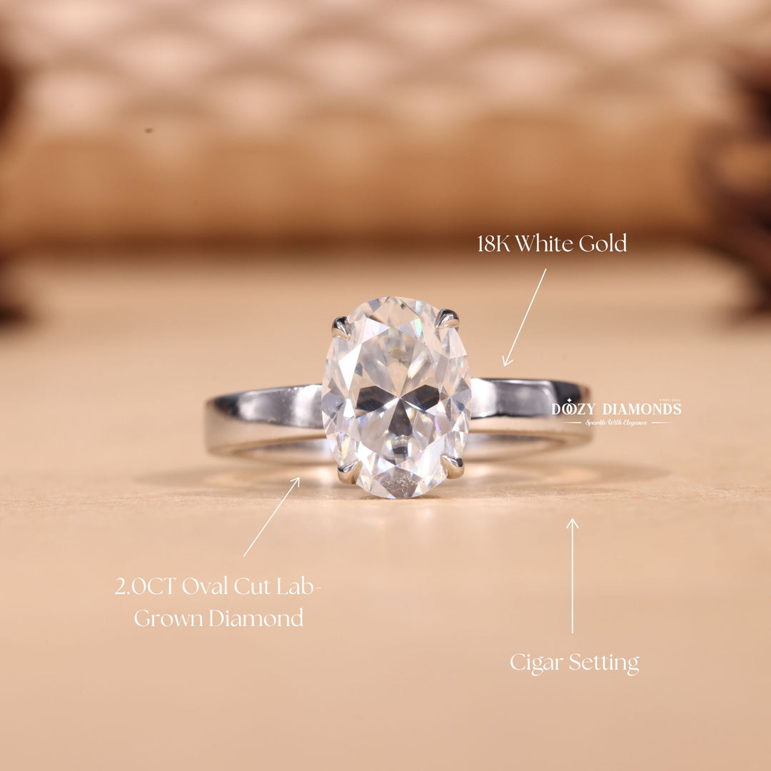 Oval solitaire engagement ring with IGI certificate and packaging