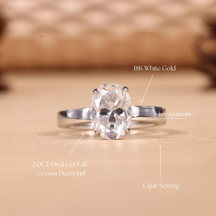 Oval solitaire engagement ring with IGI certificate and packaging