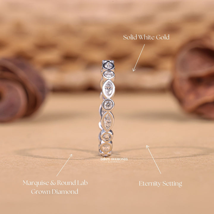 Sustainable round marquise diamond wedding ring