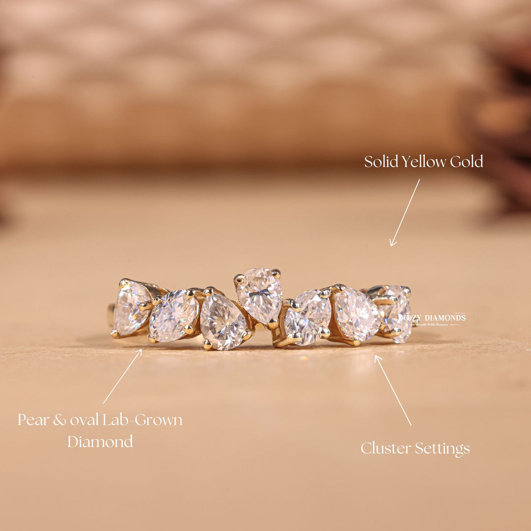 Oval & Pear diamond wedding band in yellow gold