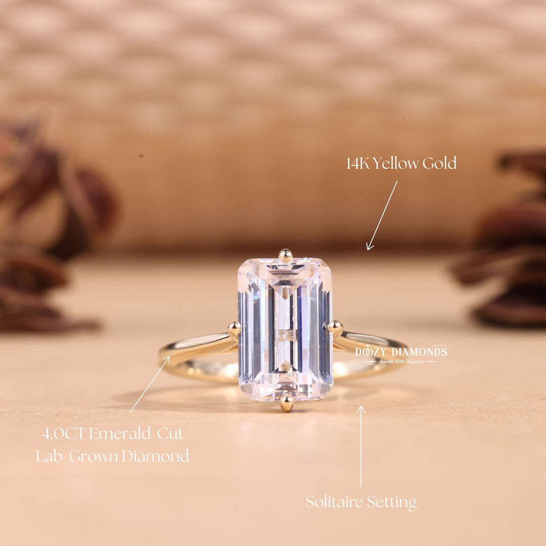 Premium emerald cut hidden halo engagement ring crafted in solid gold
