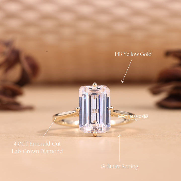 Premium emerald cut hidden halo engagement ring crafted in solid gold