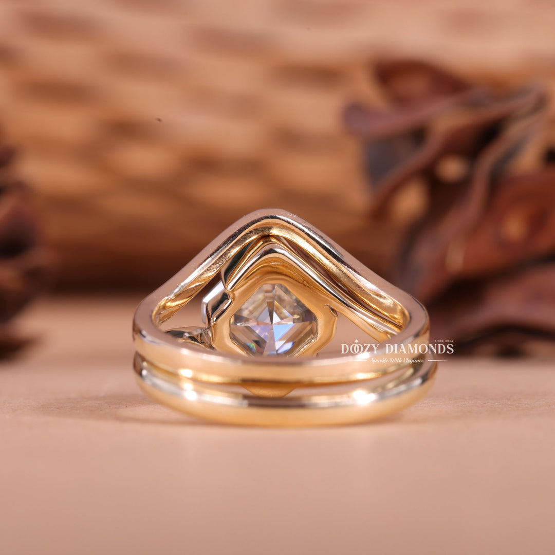2.0CT Asscher F - VS1 Lab Grown Diamond Bypass Wedding Ring With Curved Band - Doozy Diamonds